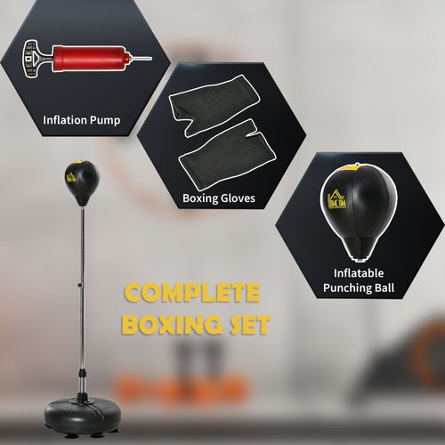 HOMCOM Punching Bag with Stand Boxing Bag Set with Adjustable Height Black, Gold
