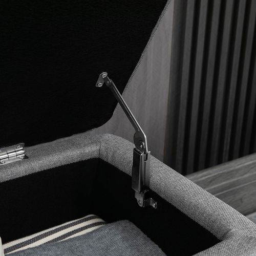 Storage Ottoman Bench, Linen Fabric Footstool with Steel Legs Grey