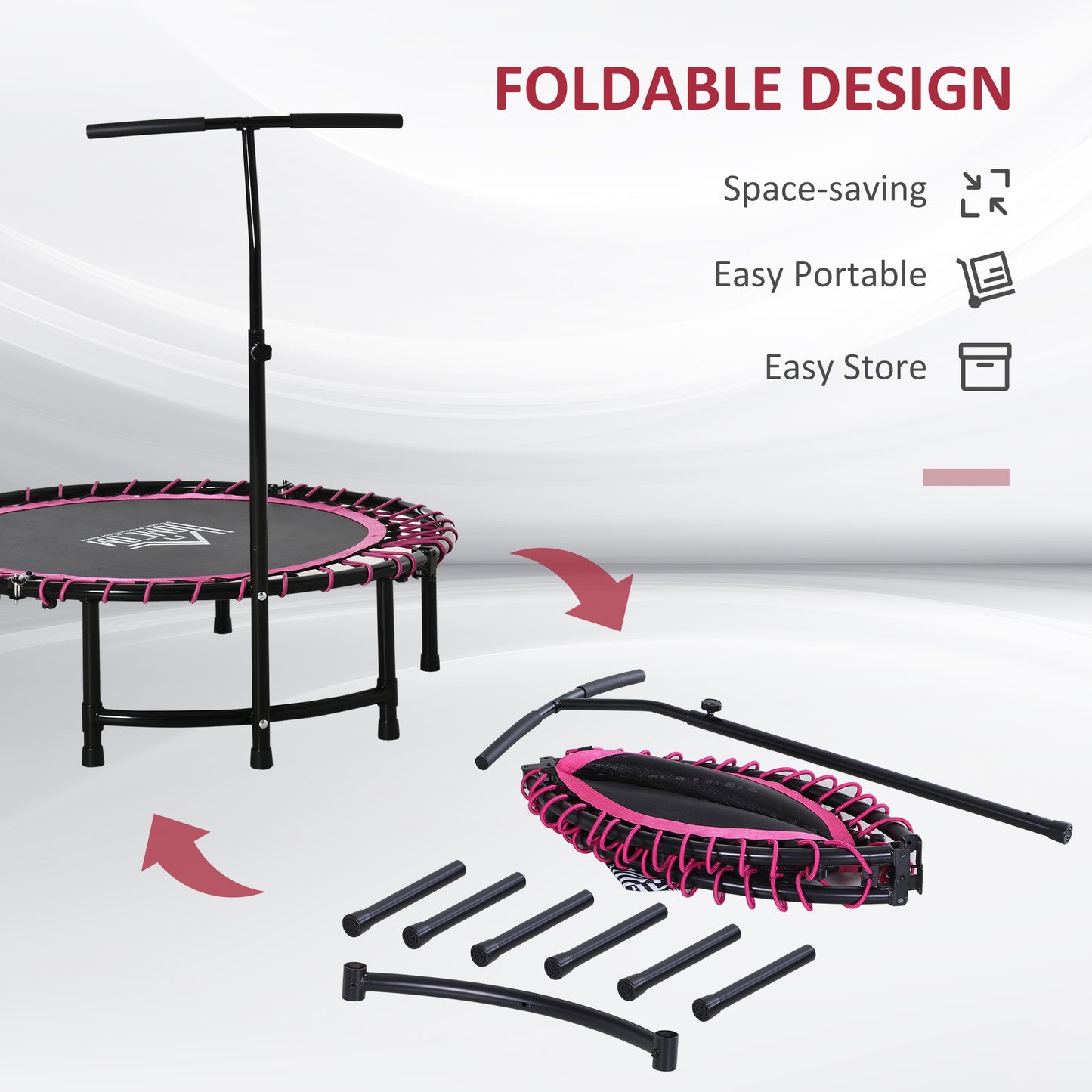 Trampoline Outdoor Bouncer Jumper Adjustable Handle Adult Kid Pink HOMCOM