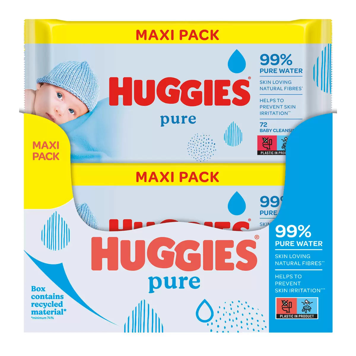 Huggies Pure Baby Wipes, 10 x 72 Wipes