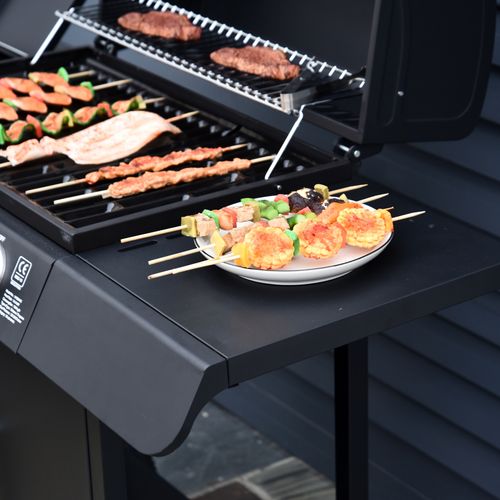 4 Gas BBQ Grill with Wheels, Steel-Black