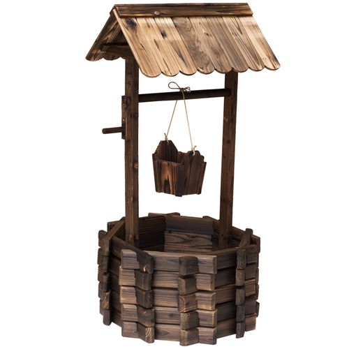 Wishing Well Planter Bucket,  60Lx55Wx 114H cm-Brown