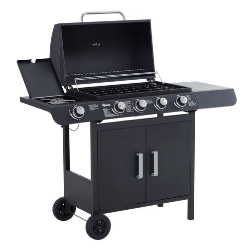 4 Gas BBQ Grill with Wheels, Steel-Black