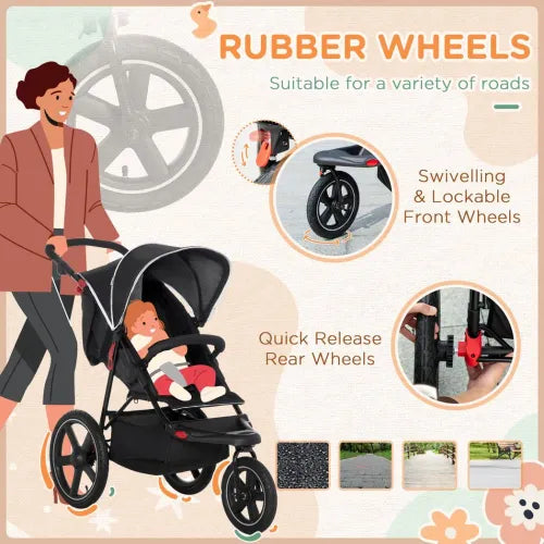 Lightweight Pushchair w/ Reclining Backrest From Birth to 3 Years - Black