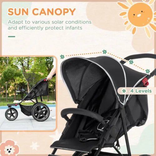 Lightweight Pushchair w/ Reclining Backrest From Birth to 3 Years - Black