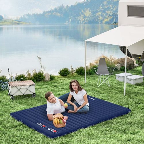 Inflatable Bed Double Mattress Camping Sleeping Outdoor Travel Blue Outsunny
